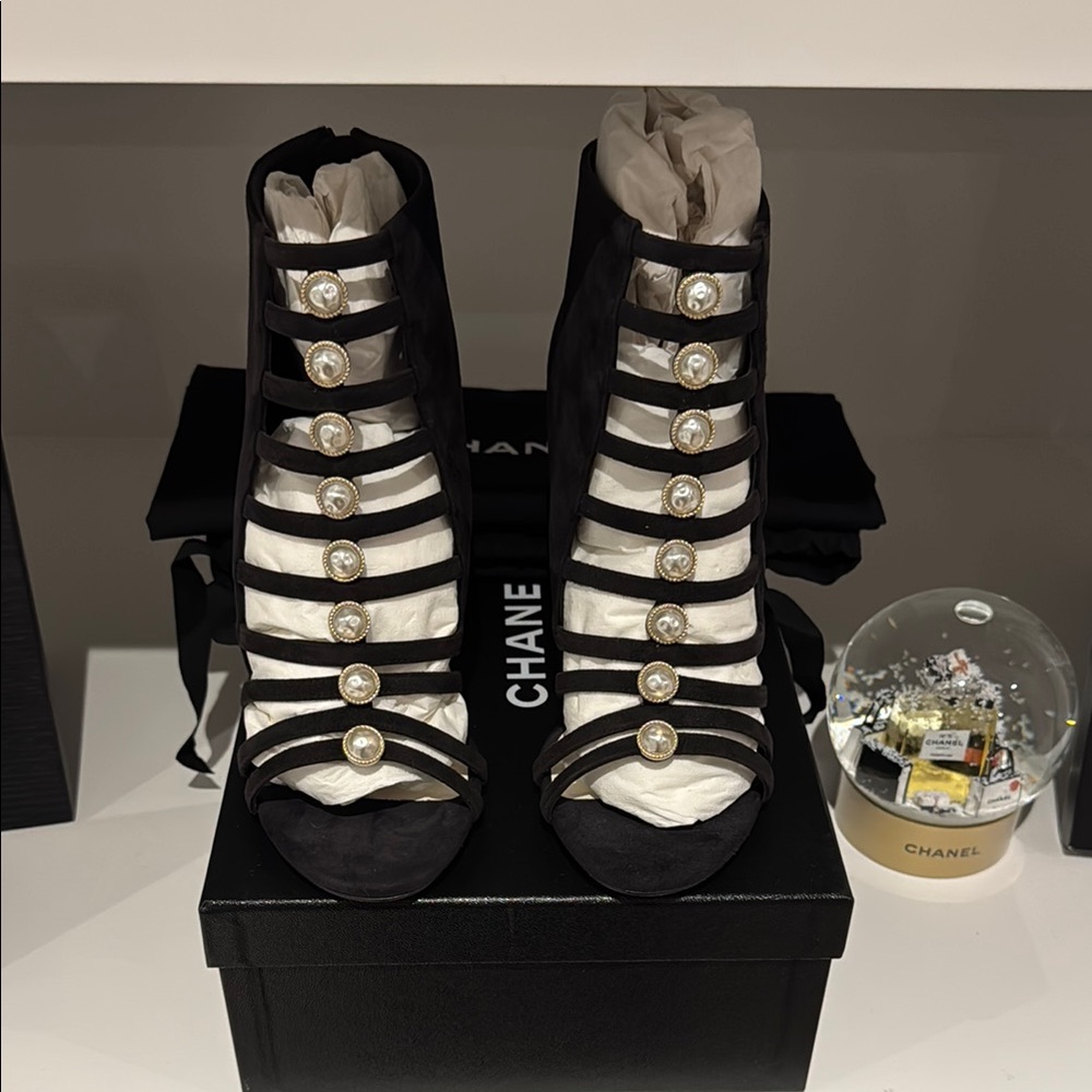 Chanel Cruise Pearl Suede Booties - Dark Gray
